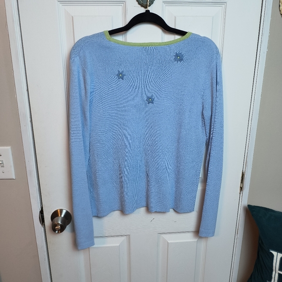 Vtg TYLER BOE Women's Floral Embroidery Ribbed Sweater Blue Button Cottagecore S - Picture 5 of 7
